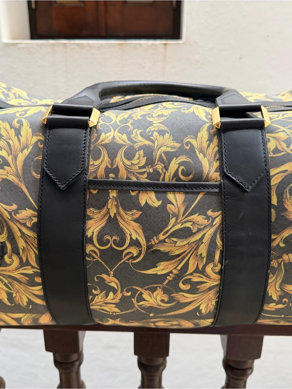 Vintage Versace Black and Yellow Baroque Travel Bag Authentic